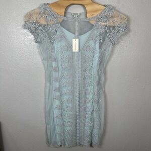 NEW Sundance‎ Misty Dreams Lace Overlay Mini Dress Light Blue Size Medium